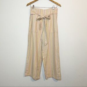 American Eagle Linen Blend Wide Leg Elastic Waistband Belted Striped Pants
